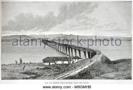 Original Tay Rail Bridge nach Norden nach Dundee, Dezember 1877, 6 Monate vor der offiziellen Eröffnung im Juni 1878 Stockfoto