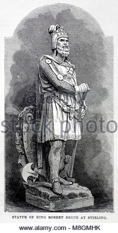 König Robert the Bruce Statue an der Stirling Schottland, antike Gravur von 1877 Stockfoto