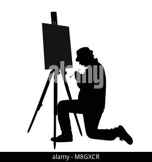 Künstler bei der Arbeit Silhouette auf weißem Hintergrund, Vector Illustration Stock Vektor
