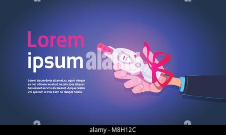 Hand mit positiven Prenancy Test mit roter Schleife über Vorlage Hintergrund Stock Vektor