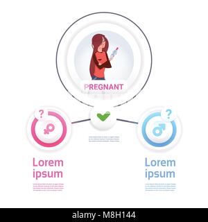 Frau mit positiven Prenancy Test Männlich oder Weiblich Anmelden Infografik Hintergrund Stock Vektor