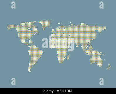 Pixel Weltkarte blaue Quadrate Stockfoto