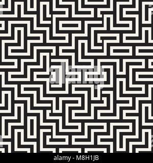 Stilvolle Linien Gitter. Ethnische Schwarzweiß-Textur. Abstrakte geometrische Hintergrund Design. Vektor nahtlose Muster. Stock Vektor