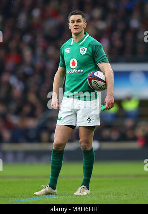 Irlands Johnny Sexton während der NatWest 6 Nations Spiel im Twickenham Stadium, London. PRESS ASSOCIATION Foto. Bild Datum: Samstag, März 17, 2018. Siehe PA Geschichte RUGBYU England. Photo Credit: Gareth Fuller/PA-Kabel. Beschränkungen: Nur die redaktionelle Nutzung, keine kommerzielle Nutzung ohne vorherige Zustimmung. Stockfoto