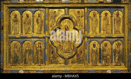 Golden Panel aus st. Ursula. Köln, C. 1170. Malerei: 15. Jahrhundert und 1844. Eiche, vergoldete Kupfer, Bronze gegossen, mit Emaille, Stuck und deckende Farbe. Museum Schnütgen. Köln, Deutschland. Stockfoto