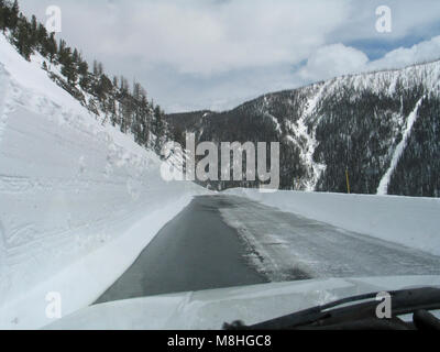 Top von Sylvan Pass Richtung Osten. Frühling Pflügen; Stockfoto