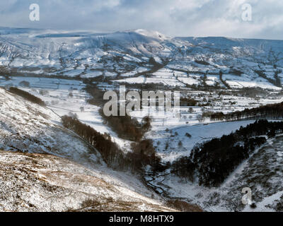 Derbyshire, Großbritannien. 17. März 2018 Mann zu Fuß in das Tier aus dem Osten 2 Schnee & Eis Bedingungen mit einem Border Collie Hund um Kinder Scout & Morley in der Nationalpark Peak District, Derbyshire, England, UK Credit: Doug Blane/Alamy leben Nachrichten Stockfoto