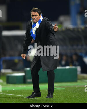 Ferrara, Italien. 17 Mär, 2018. Spal's Head Coach Leonardo Semplici Gesten während einer Serie ein Fußballspiel zwischen Juventus Turin und SPAL Ferrara, Italien, 17. März 2018. Das Match endete mit einem torlosen Unentschieden. Credit: Alberto Lingria/Xinhua/Alamy leben Nachrichten Stockfoto