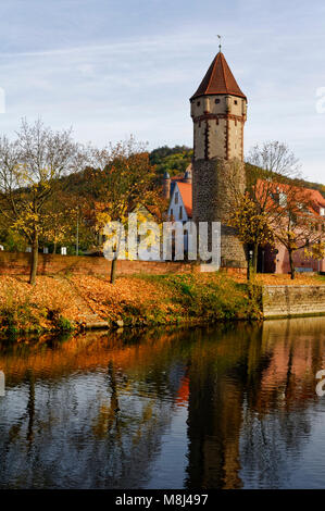 Wertheim: Spitzer-Turm an der Tauber, Main-Tauber-Kreis, Baden-Württemberg, Deutschland Stockfoto