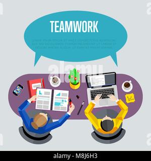 Teamwork Konzept. Ansicht von oben Arbeitsbereich Hintergrund Stock Vektor