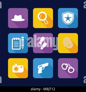 Detektiv Symbole, flache Bauweise Stock Vektor