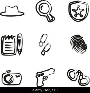 Detektiv Symbole Freehand Stock Vektor