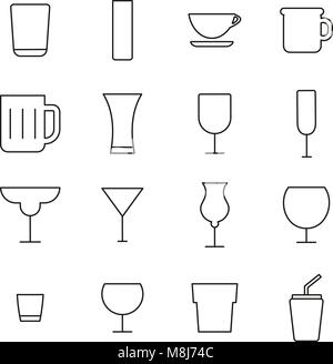 Getränke Glas oder Trinkgläser Symbole dünne Linie Vektor Abbildung Stock Vektor