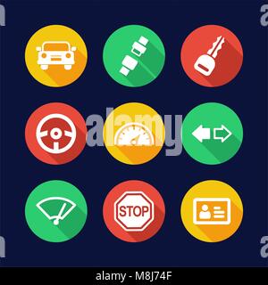 Fahrschule Symbole flache Design Kreis Stock Vektor