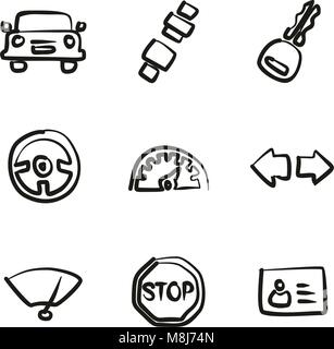 Fahrschule Symbole Freehand Stock Vektor