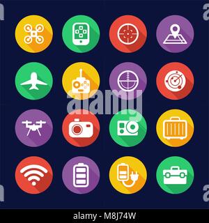 Drone oder Quadcopter Symbole flache Design Kreis Stock Vektor