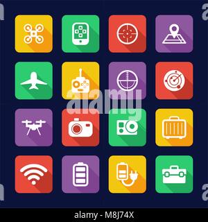 Drone oder Quadcopter Symbole, flache Bauweise Stock Vektor