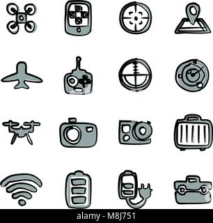 Drone oder Quadcopter Symbole Freehand 2 Farbe Stock Vektor