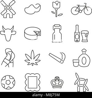 Die niederländische Kultur & Tradition Symbole dünne Linie Vektor Abbildung Stock Vektor