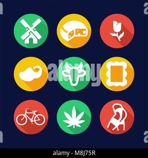 Die niederländische Kultur Symbole flache Design Kreis Stock Vektor