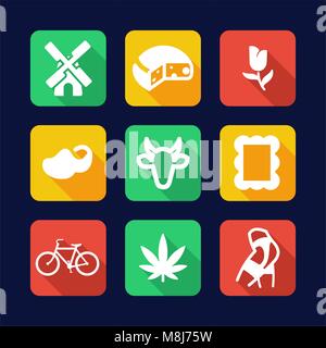 Die niederländische Kultur Symbole, flache Bauweise Stock Vektor