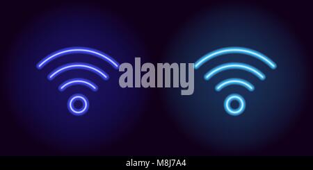 Blue neon Wi-fi unterzeichnen. Vektor Silhouette von Neon Wi-fi Zone bestehend aus skizziert, mit Hintergrundbeleuchtung auf dem dunklen Hintergrund Stock Vektor