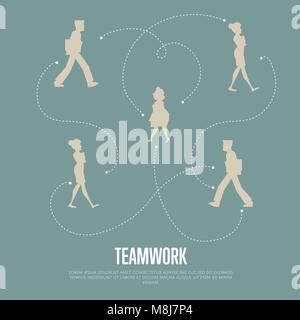 Teamwork Banner mit Menschen Silhouetten Stock Vektor