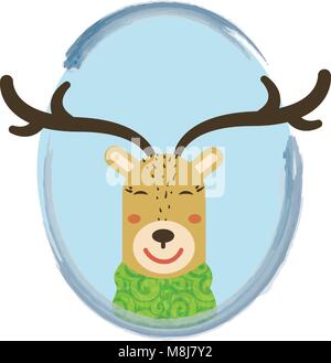 Abbildung: cute cartoon Rotwild in Kreis Rahmen. kann für den Winterurlaub Grußkarten und Einladungen verwendet werden. Stock Vektor