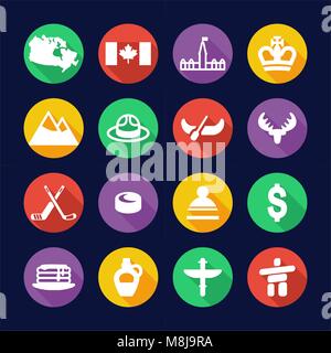 Kanada Symbole flache Design Kreis Stock Vektor