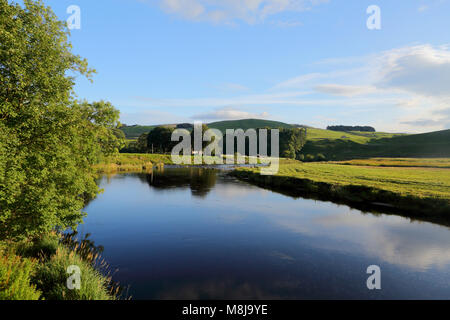 Die schöne River Wharfe in Bösingen, direkt hinter Grassington, Yorkshire Dales National Park, North Yorkshire, England, an einem ruhigen Tag Stockfoto