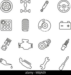 Automechaniker oder Auto Teile Symbole dünne Linie Vektor Abbildung Stock Vektor
