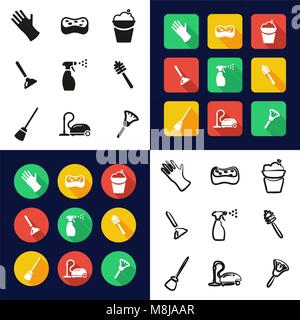 Die Reinigung aller Symbole in einer schwarz-weißen Farbe flaches Design Freehand eingestellt Stock Vektor