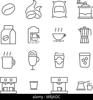 Kaffee Kultur & Ausrüstung Symbole dünne Linie Vektor Abbildung Stock Vektor