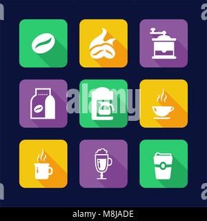 Kaffee Symbole, flache Bauweise Stock Vektor
