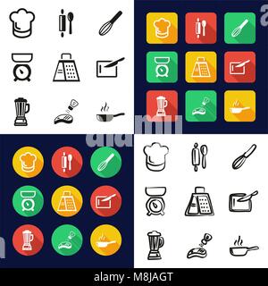 Kochen alle Symbole in einem schwarz-weißen Farbe flaches Design Freehand eingestellt Stock Vektor