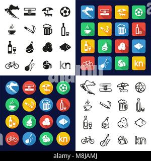 Kroatien Alle in einem Symbole Schwarzweiß Farbe flaches Design Freehand eingestellt Stock Vektor