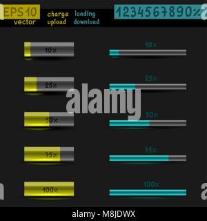 Kostenlos laden Download upload Vorlage mit Schatten und Farben hell auf dunkel schwarzen Hintergrund. Lader Fortschrittsanzeige Prozentwert einstellen. Ea Stock Vektor