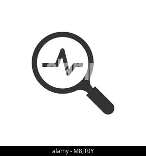 Symbol Vergrößerungsglas mit Impuls. Vector Illustration. Geschäftskonzept Lupe Analyse Piktogramm. Stock Vektor