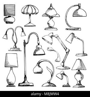 Set Lampen auf weißem Hintergrund. Vector Illustration in einer Skizze Stil. Stock Vektor