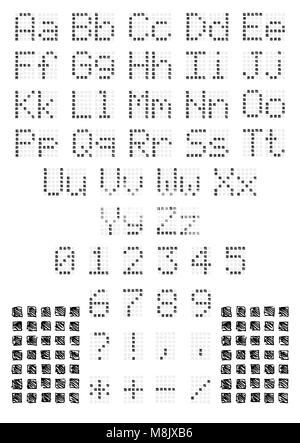 Liquid Crystal Display Font. Digitale Zeichen in Skizze Stil für die LCD-Anzeige. Vector Illustration. Stock Vektor