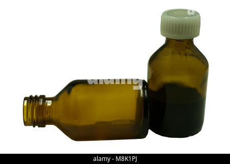 Amber Sprühflasche Mock-Up - Zwei Flaschen Stockfoto