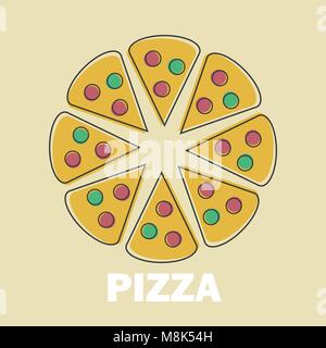 Pizza Vector Illustration in Line Art Flat Style Design lustig Bild Stock Vektor