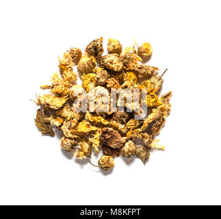 Getrocknete Chrysanthemen Blumen auf weißem Hintergrund. Stockfoto