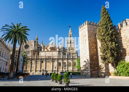 Sevilla, Andalusien, Spanien: Unesco Weltkulturerbe Kathedrale, Alcazar und Archivo de Indias. Stockfoto