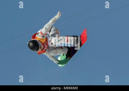 Kelly Clark (USA) konkurrieren in der Snowboard Damen Halfpipe Finale bei den Olympischen Winterspielen in PyeongChang 2018 Stockfoto