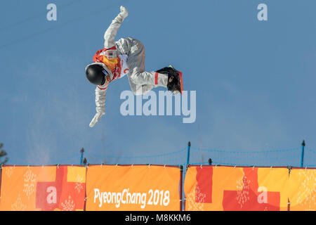 Kelly Clark (USA) konkurrieren in der Snowboard Damen Halfpipe Finale bei den Olympischen Winterspielen in PyeongChang 2018 Stockfoto