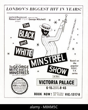 1960 Werbung Werbung die Schwarze & Weiße Minstrel Show im Victoria Palace. Stockfoto