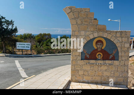 Eingangsbereich Marker zu Agios Georgious Küstenregion, Paphos, Zypern, Mittelmeer Stockfoto