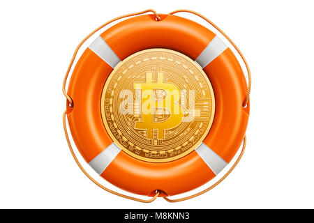 In der Rettungsring, Schutz- und Sicherheitskonzept Bitcoin. 3D-Rendering Stockfoto