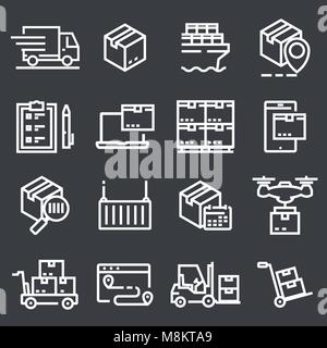 Einfache Lieferung Vektor Zeile für Symbole. Enthält solches Symbol Express Lieferung, Tracking Nummer suchen, Frachtschiff Stock Vektor